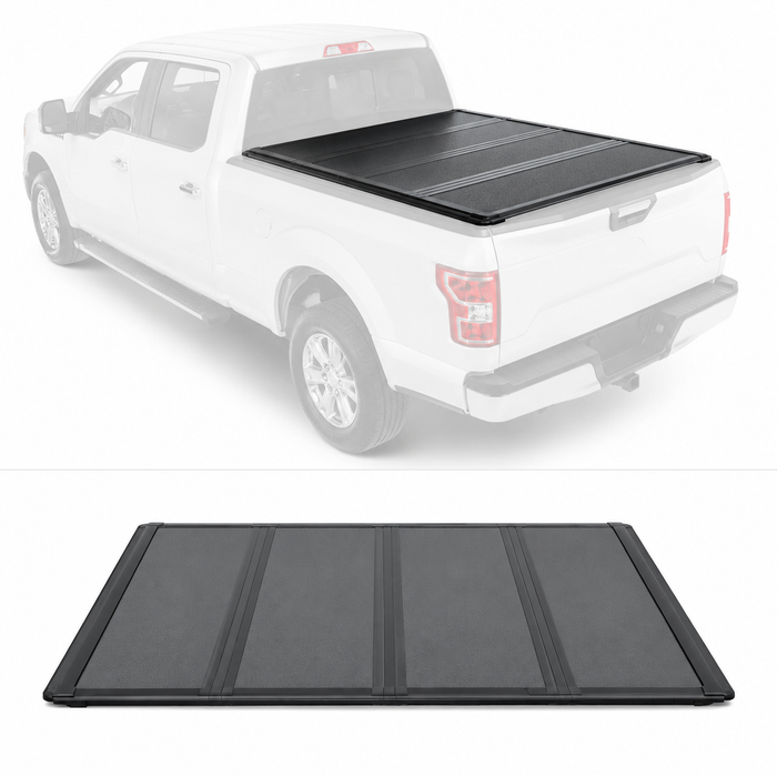 5.5FT FRP Low-Profile Hard Quad-Fold Tonneau Cover For 2004-2014 Ford F150 Bed