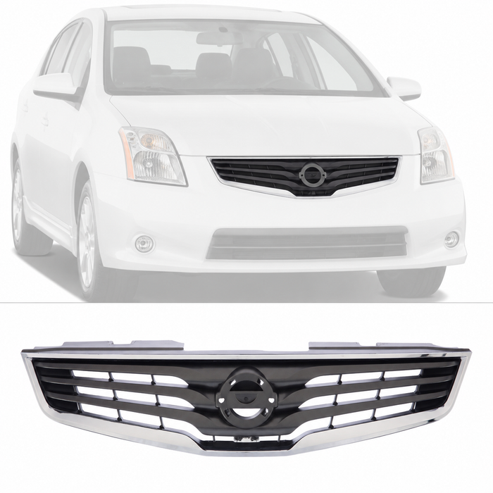 Chrome Grille Shell Surrond with Dark Gray Insert For 2010-2012 Nissan Sentra
