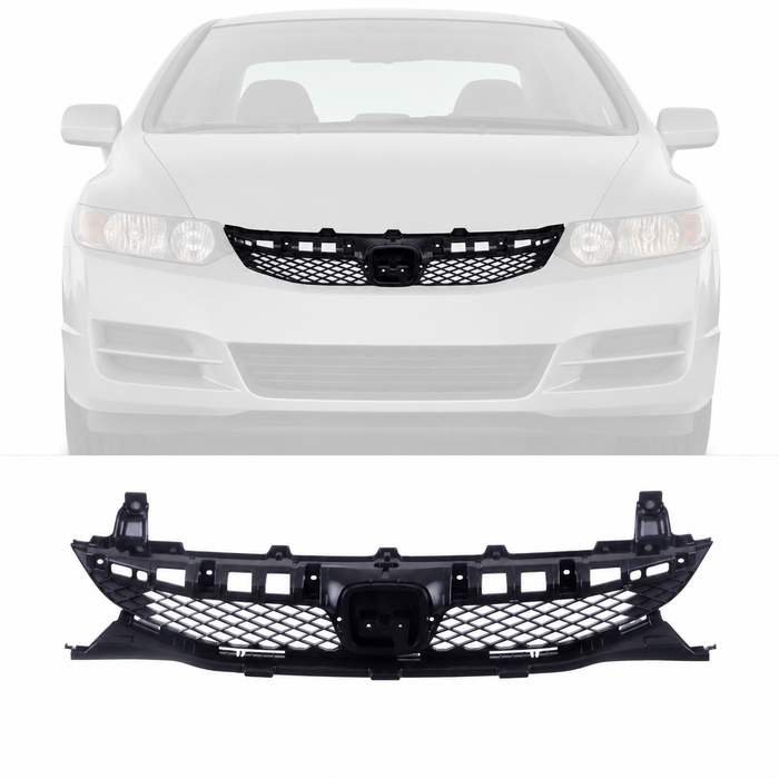 New Front Black Grille Shell w/Insert for 2009-2011 Honda Civic w/o Grille Trim