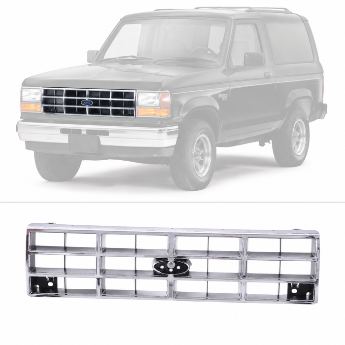 Grille Chrome Shell w/ Silver Insert For 1989-1992 Ford Ranger 89-90 Bronco II