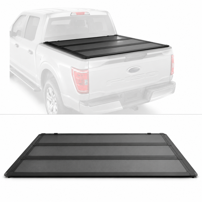 5.5FT FRP Low-Profile Hard Quad-Fold Tonneau Cover For 2015-2026 Ford F150 Bed