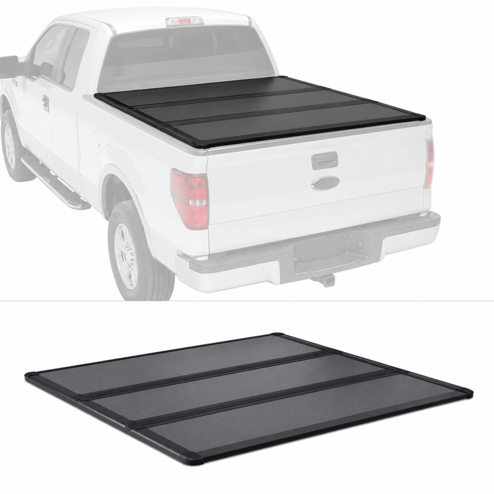 6.5FT FRP Low-Profile Hard Quad-Fold Tonneau Cover For 2004-2014 Ford F150 Bed