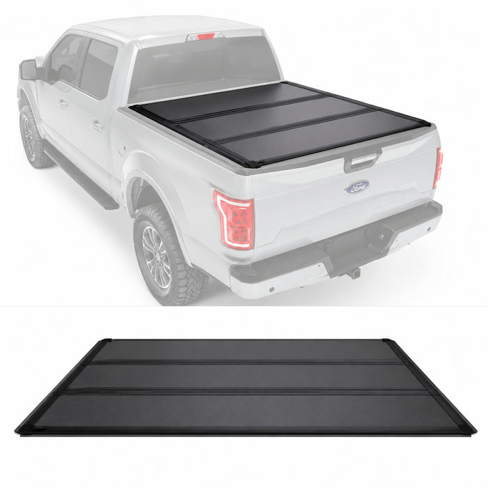 6.5FT FRP Low-Profile Hard Quad-Fold Tonneau Cover For 2015-2026 Ford F-150 Bed