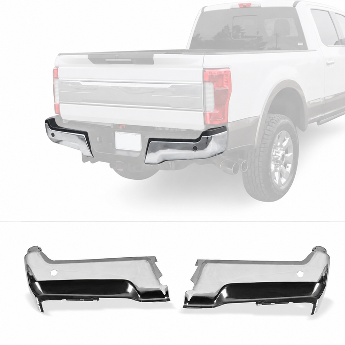 New Chrome Rear Pair Bumper Face Bar Ends w/Park for 17-22 Ford F250 F350 F450