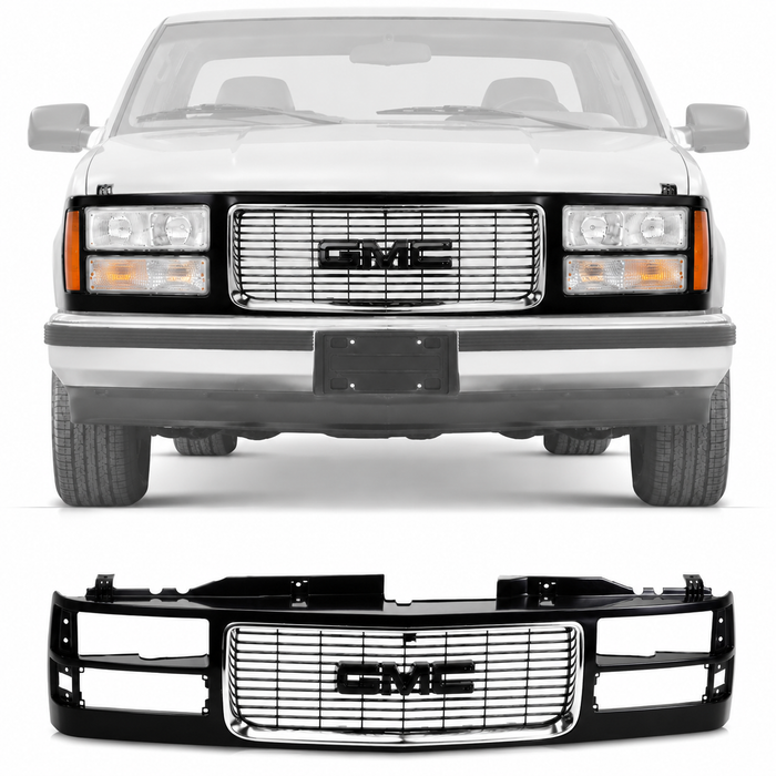 Chrome Surround Black Grille Fits Composite 1994-2002 GMC C/K 2500 3500 Pickup