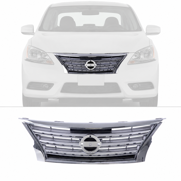 Grille Shell Frame w/Silver Insert For 2013-2015 Nissan Sentra Sedan NI1200252