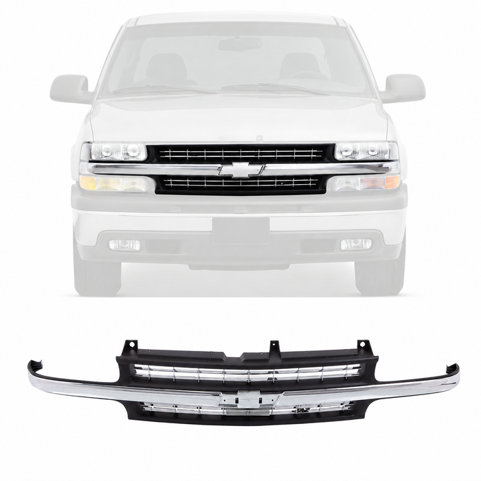 Black Grille w/Chrome Molding Trim For 99-02 Chevy Silverado 1500 00-06 Suburban