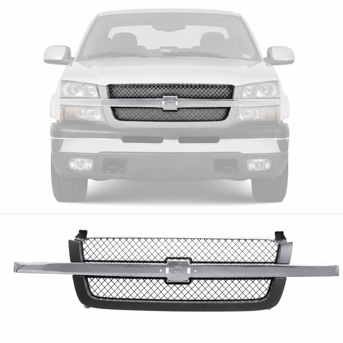 Black Grille Mesh Insert w/ Chrome Center Bar For 2003-2006 Chevy Silverado 1500