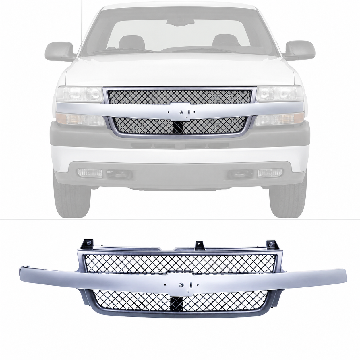 Grille Mesh w/Chrome Bar For 01-02 Chevrolet Silverado 2500 3500 HD GM1200523