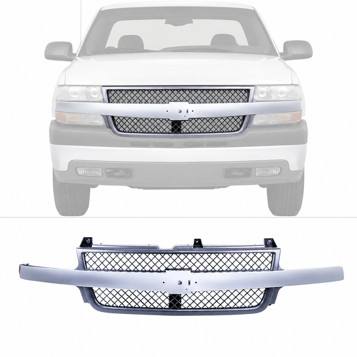 Grille Mesh w/Chrome Bar For 01-02 Chevrolet Silverado 2500 3500 HD GM1200523