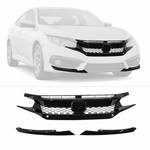 Type-R Style Front Bumper Set w/ Glossy Black Grille for 16-18 Civic Coupe Sedan