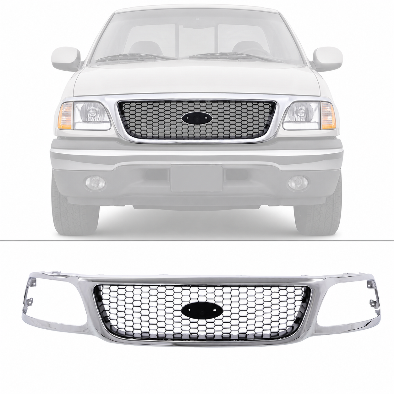 Grille Frame with Black Insert Honeycomb For 1999-03 Ford F-150 Pickup FO1200404