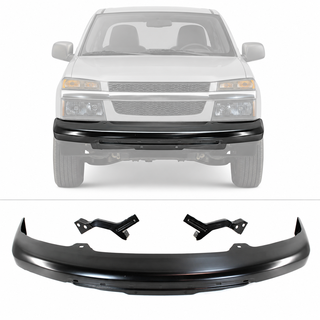 Black Front Bumper Face Bar with Brackets For 04-2012 Chevy Colorado GMC Canyon