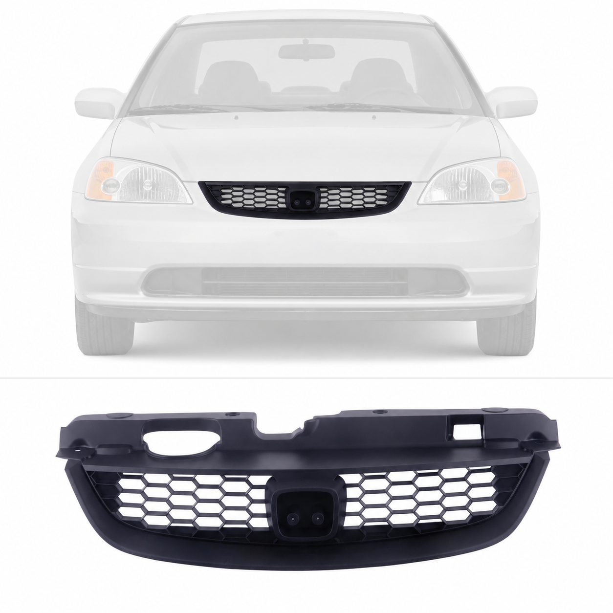 Black Upper Grille w/ Honeycomb Insert For 2004-2005 Honda Civic Coupe HO1200165