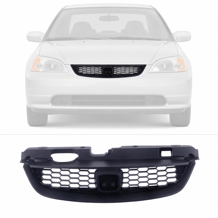 Black Upper Grille w/ Honeycomb Insert For 2004-2005 Honda Civic Coupe HO1200165