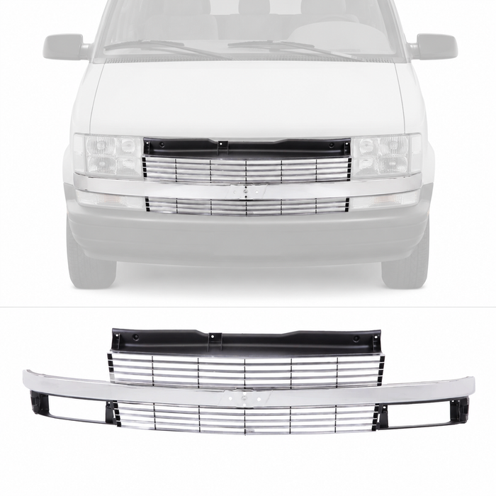 Grille w/ Chrome Center Bar & Composite Headlight For 1995-2005 Chevrolet Astro