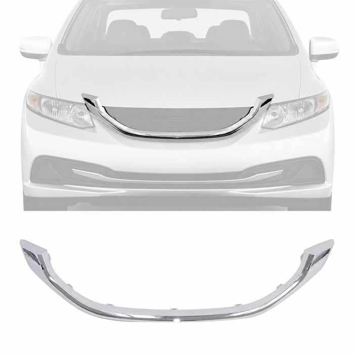 Chrome Grille Surrond Grill Molding Trim For 2013-2015 9th Gen Honda Civic