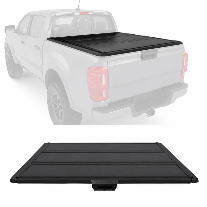 5FT FRP Low-Profile Hard Tri-Fold Tonneau Cover For 2019-2023 Ford Ranger Bed
