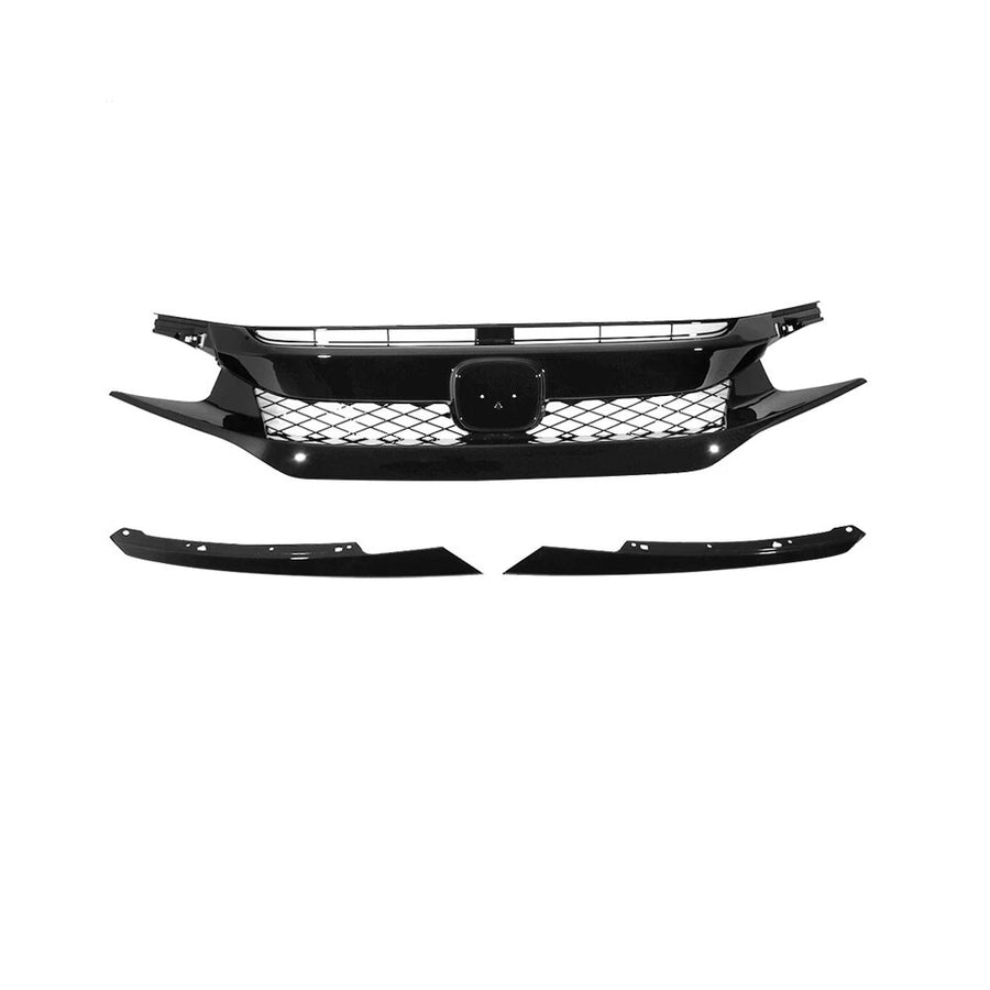 Type-R Style Front Bumper Set w/ Glossy Black Grille for 16-18 Civic Coupe Sedan