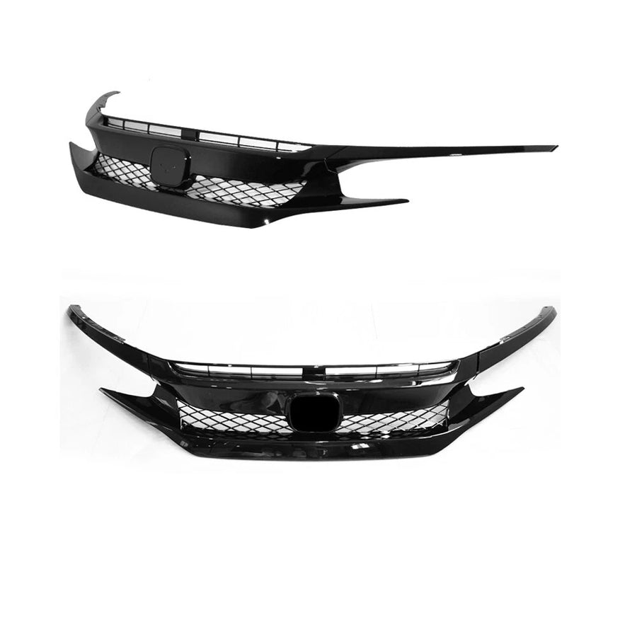 Type-R Style Front Bumper Set w/ Glossy Black Grille for 16-18 Civic Coupe Sedan