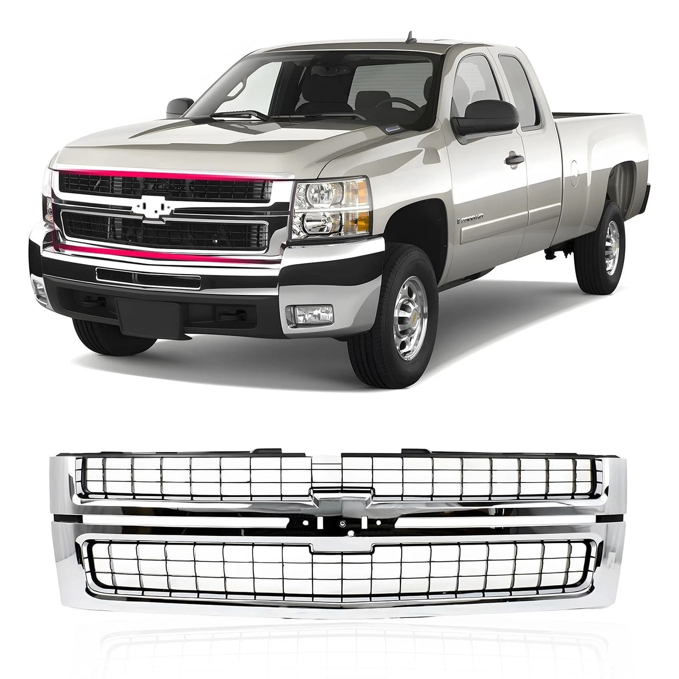 07-10 Silverado 2500 3500 HD Chrome Grille With Insert Fit GM1200608 W/O Emblem image 1