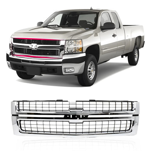 07-10 Silverado 2500 3500 HD Chrome Grille With Insert Fit GM1200608 W/O Emblem image 1