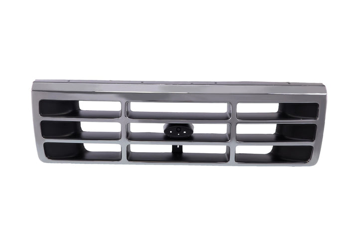 Front Chrome Shell Grille Assembly w/Gray Insert for 1992-96 Ford Pickup/Bronco