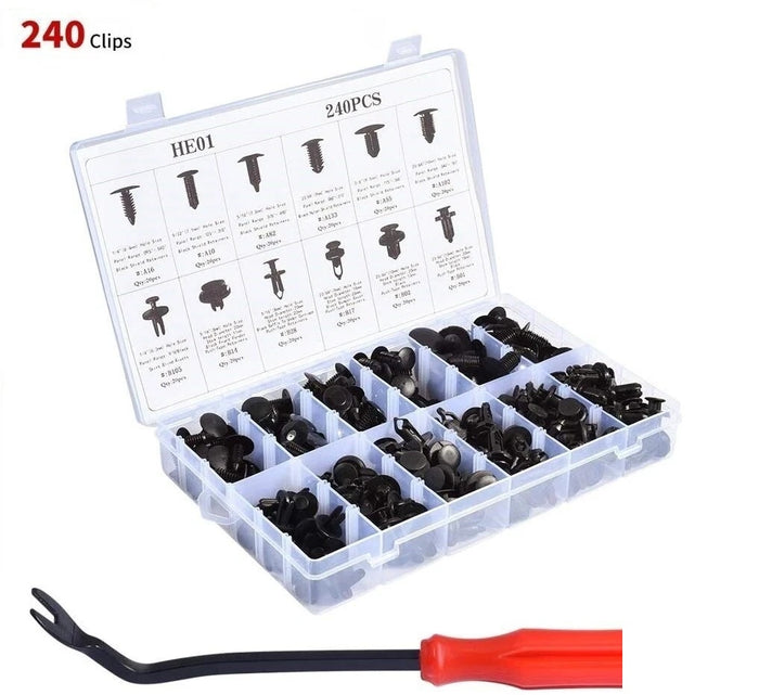 240pcs Car Rivets Fastener Fender Bumper Push Pin Clips Trim Assortment & Tools