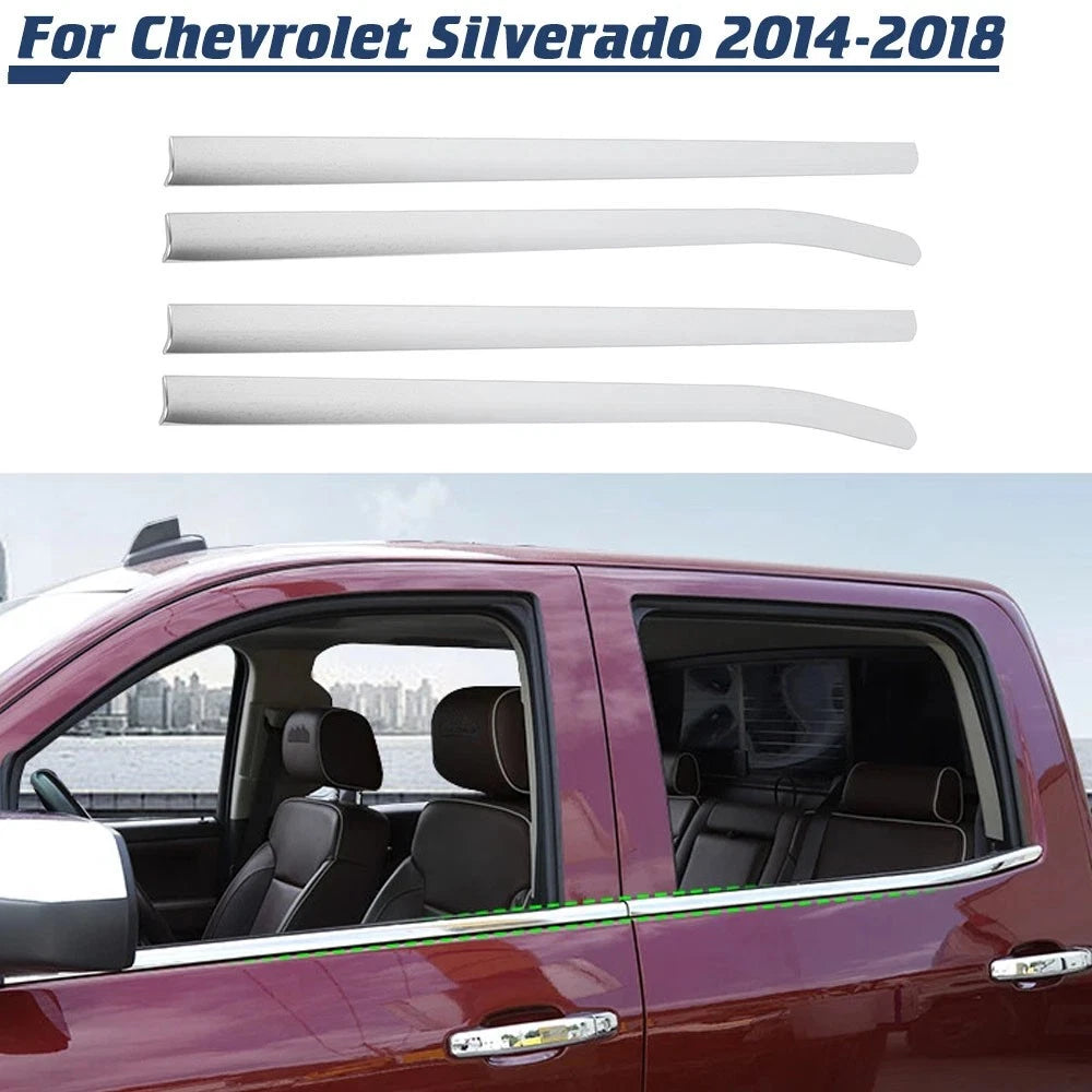 Chrome Stainless Window Bottom Sill Trim For Chevy Silverado GMC Sierra 2014-18