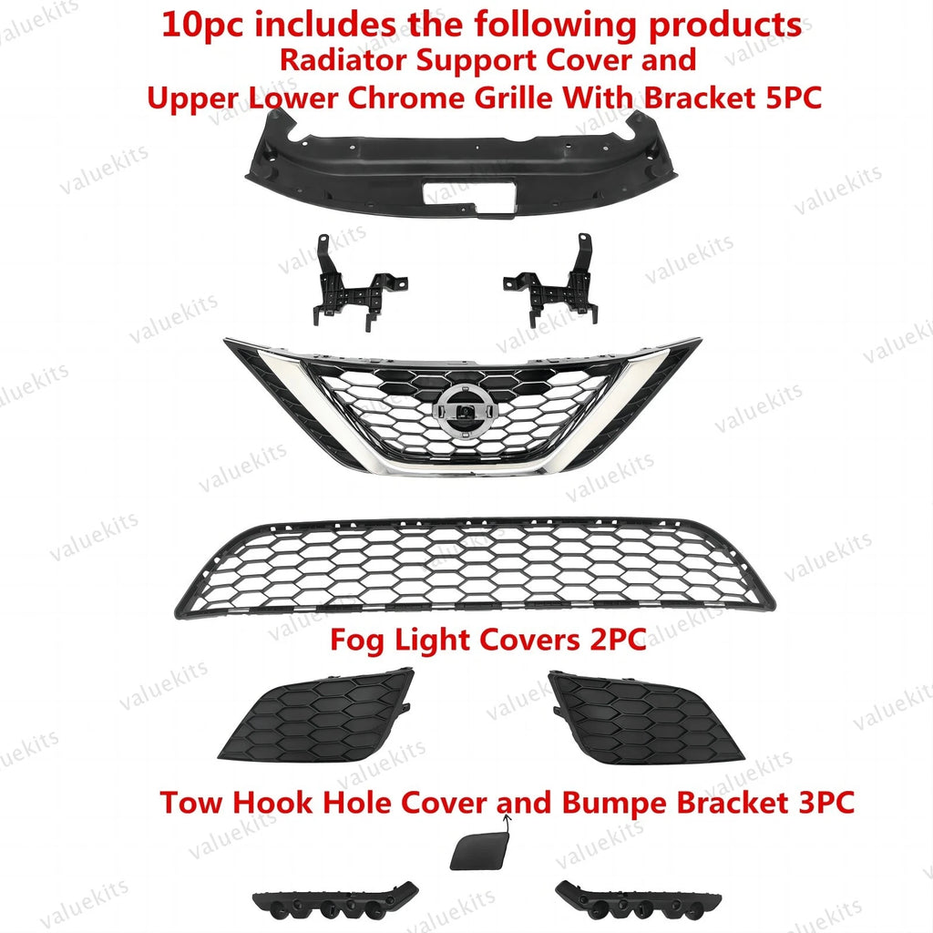 10PC For Sentra 2016-2019 Front Bumper Radiator Support Cover Grille Mesh Kit