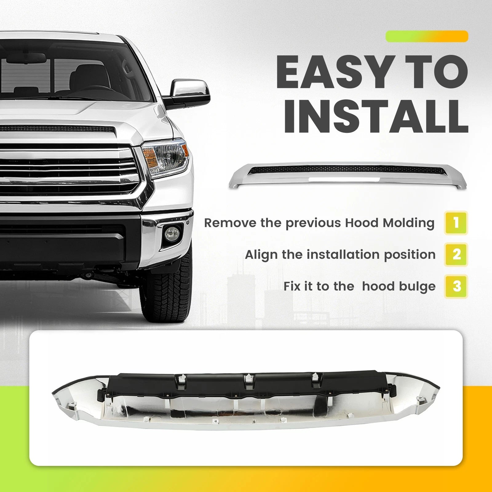 For Toyota Tundra 2014-2021 Chrome Front Upper Hood Bulge Molding Grille Trim