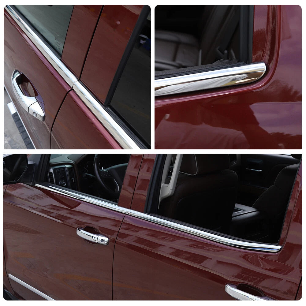 Chrome Stainless Window Bottom Sill Trim For Chevy Silverado GMC Sierra 2014-18