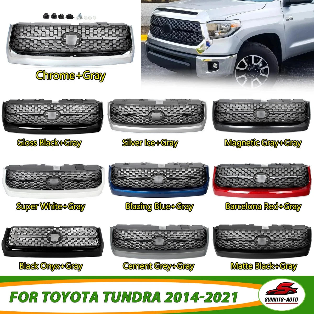 Honeycomb TRD Style Front Bumper Upper Grille Grill For 2014-2021 Toyota Tundra