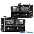 Fit 1988-1993 GMC Suburban Tahoe Silverado Head Lights+Bumper+Corner Lamps Black