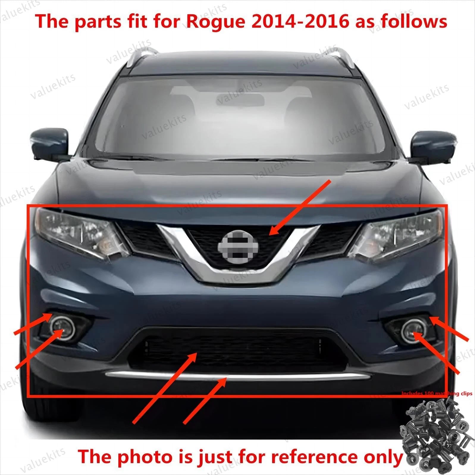 11PC For Rogue 2014-2016 Bumper Radiator Support Cover Grille Mesh Fog light Kit