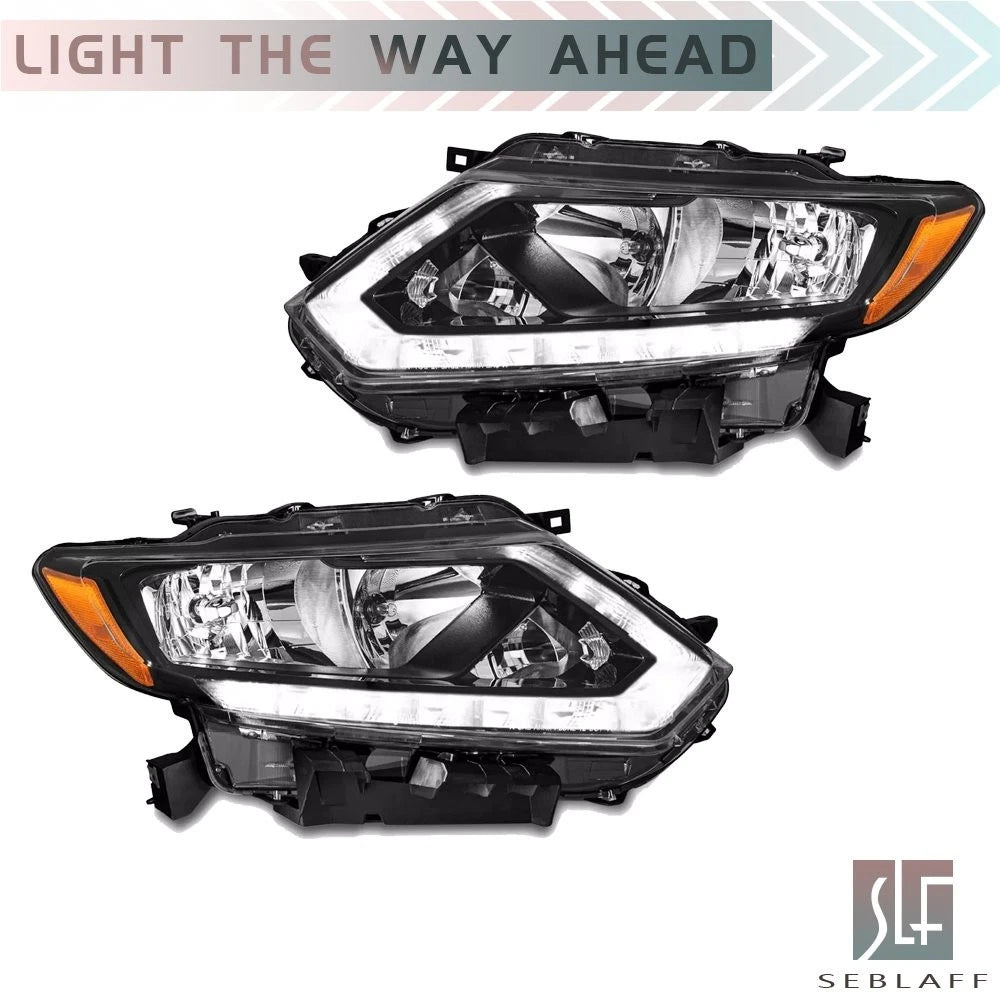 For 2014 2015 2016 Nissan Rogue Headlight Halogen Chrome Clear Left+Right Side