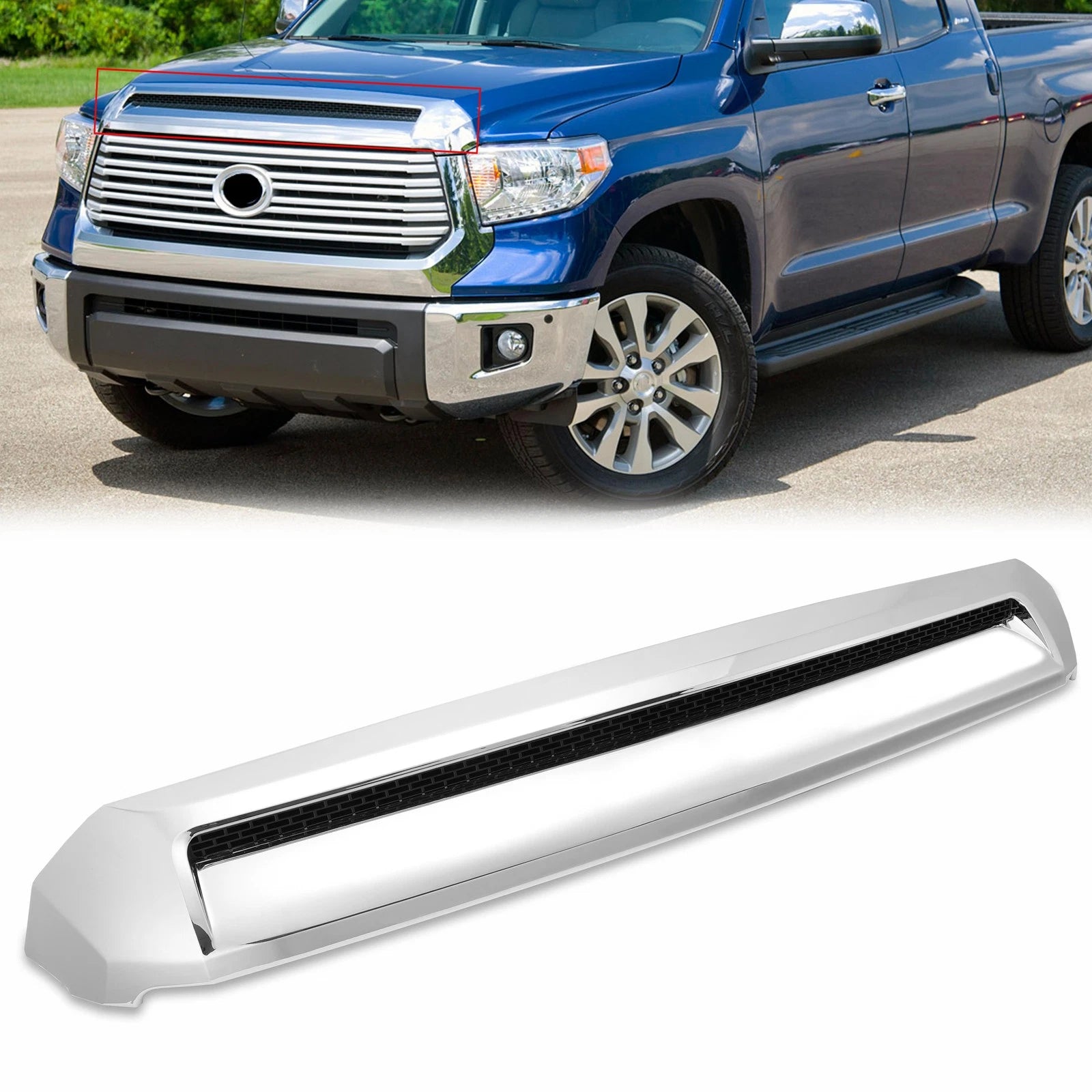 For Toyota Tundra 2014-2021 Chrome Front Upper Hood Bulge Molding Grille Trim