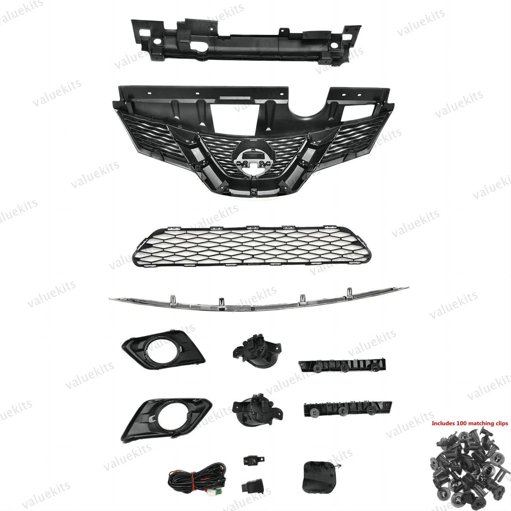 11PC For Rogue 2014-2016 Bumper Radiator Support Cover Grille Mesh Fog light Kit