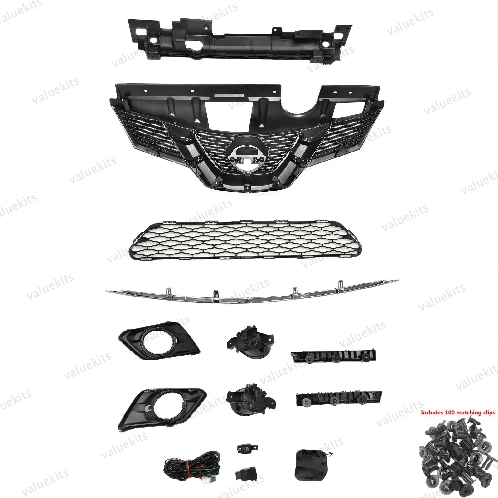 11PC For Rogue 2014-2016 Bumper Radiator Support Cover Grille Mesh Fog light Kit