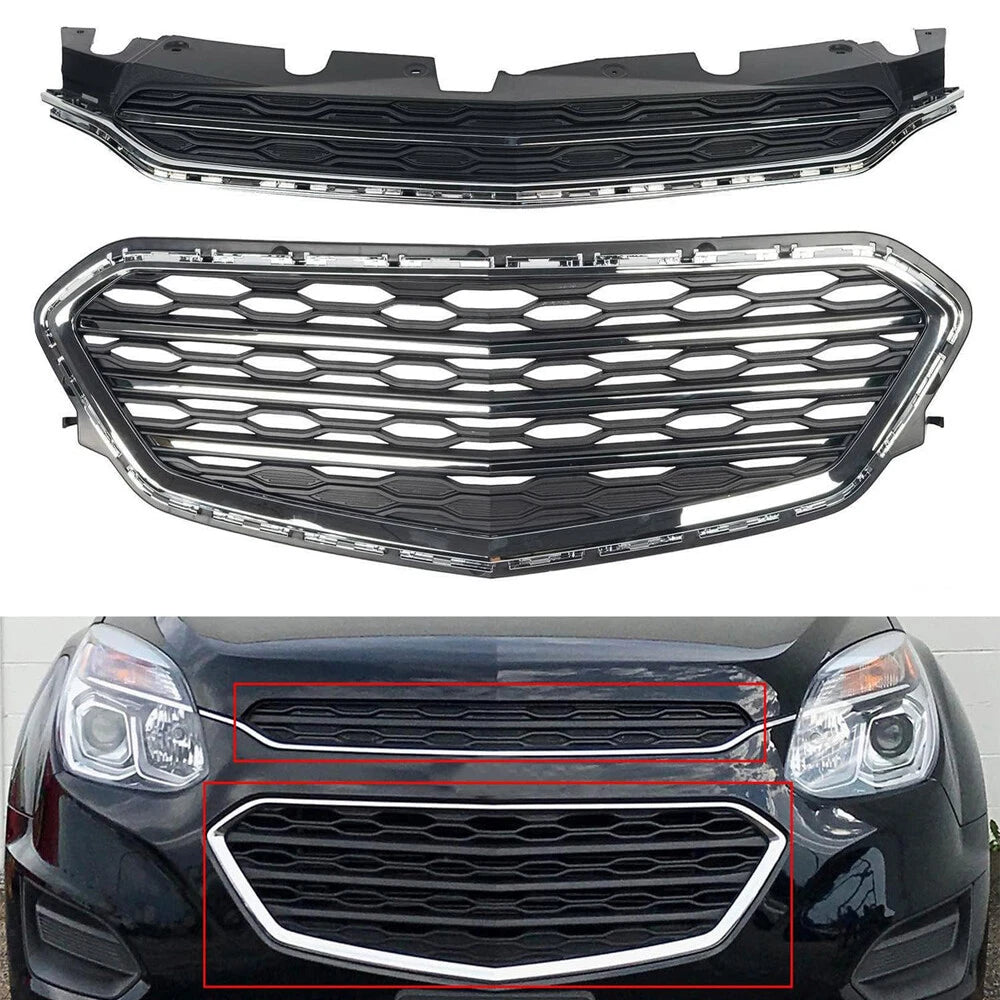 Chrome Front Bumper Grill Upper Lower Grille Kit For 2016 2017 Chevrolet Equinox