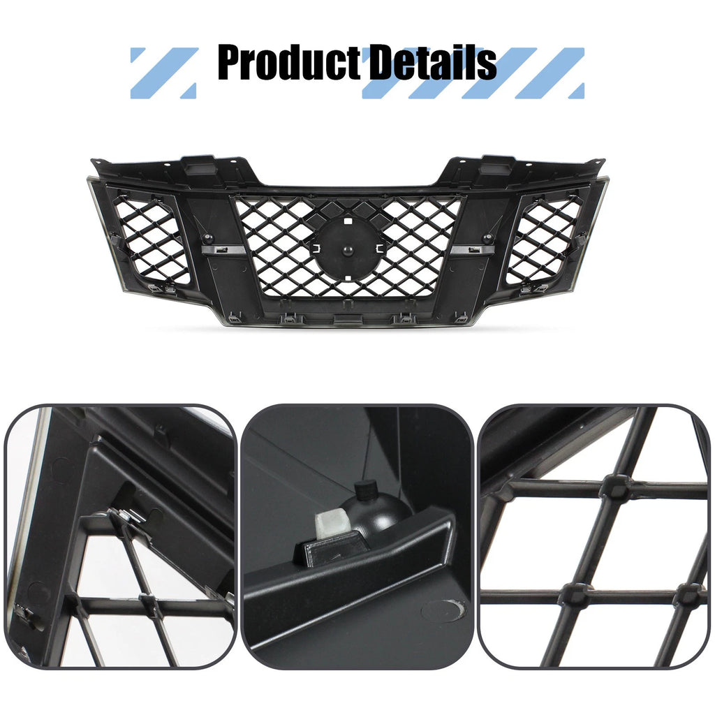 For 2009-2021 Nissan Frontier Front Bumper Upper Grille  62310-ZL00B Gloss Black