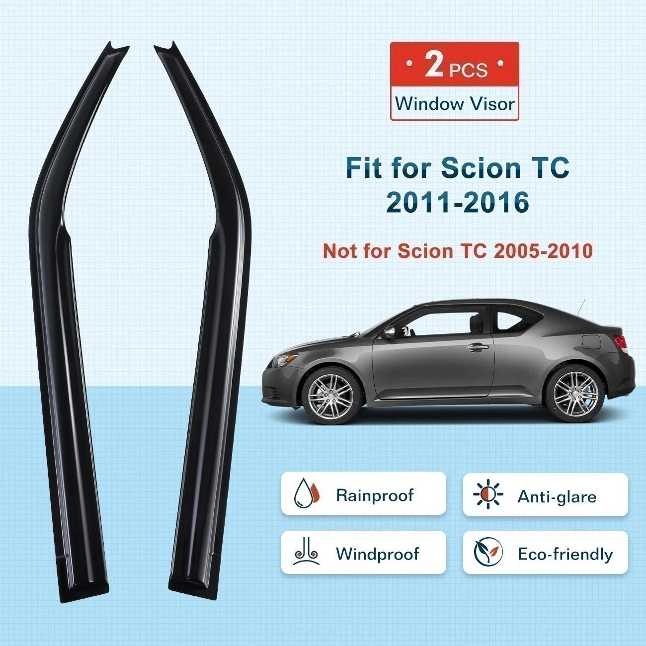 For 2011-2016 Scion TC Coupe 2-Door 3D Wavy Window Visor Vent Shade Rain Guards
