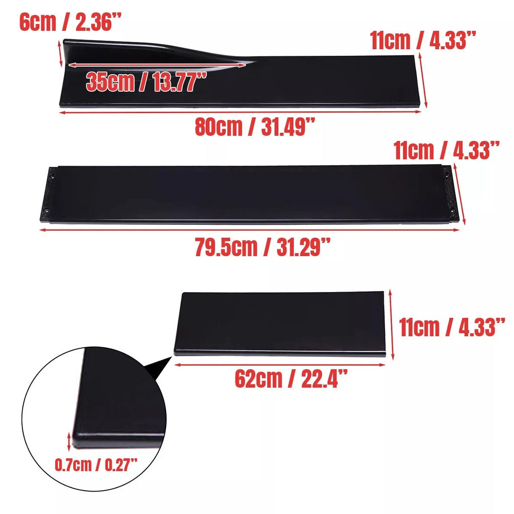 86" x 4" 6pcs Universal Black Side Skirt Extension Rocker Splitters Diffuser Lip