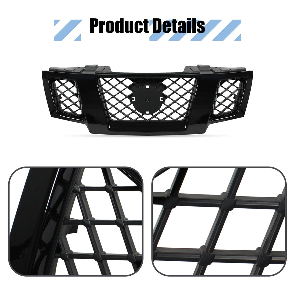 For 2009-2021 Nissan Frontier Front Bumper Upper Grille  62310-ZL00B Gloss Black
