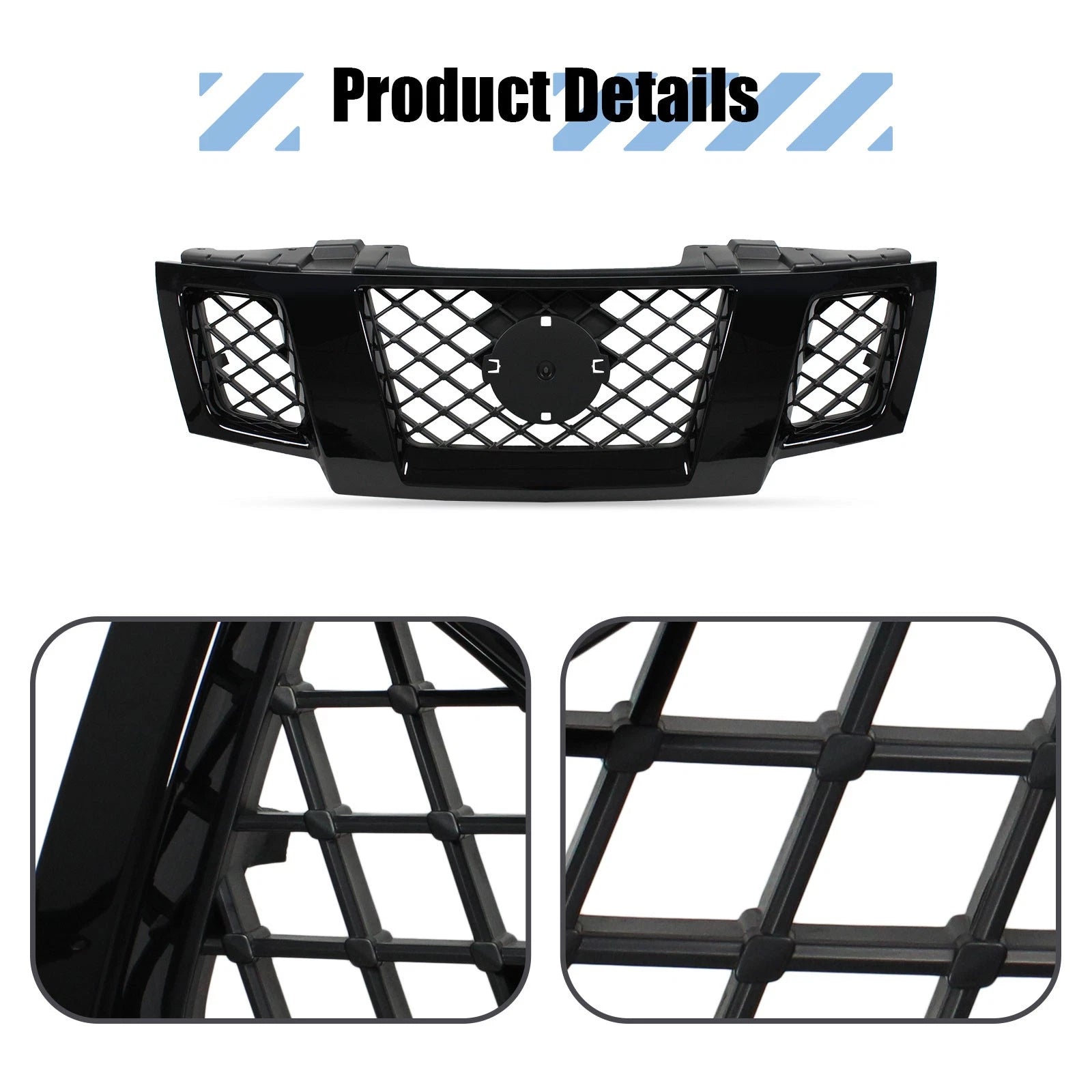 For 2009-2021 Nissan Frontier Front Bumper Upper Grille  62310-ZL00B Gloss Black