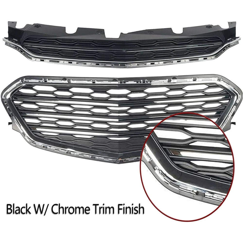 Chrome Front Bumper Grill Upper Lower Grille Kit For 2016 2017 Chevrolet Equinox