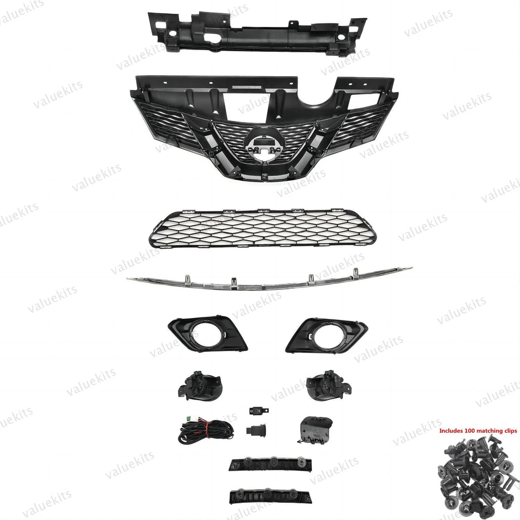 11PC For Rogue 2014-2016 Bumper Radiator Support Cover Grille Mesh Fog light Kit