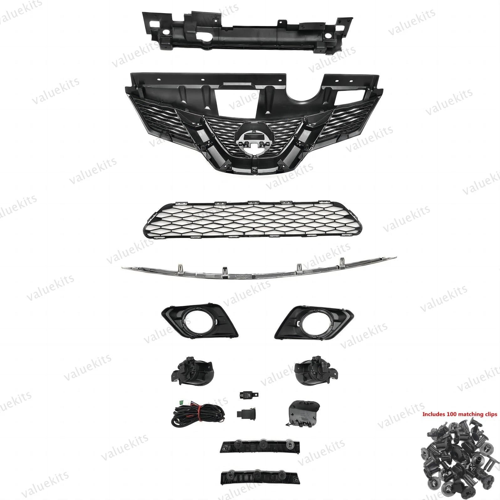 11PC For Rogue 2014-2016 Bumper Radiator Support Cover Grille Mesh Fog light Kit