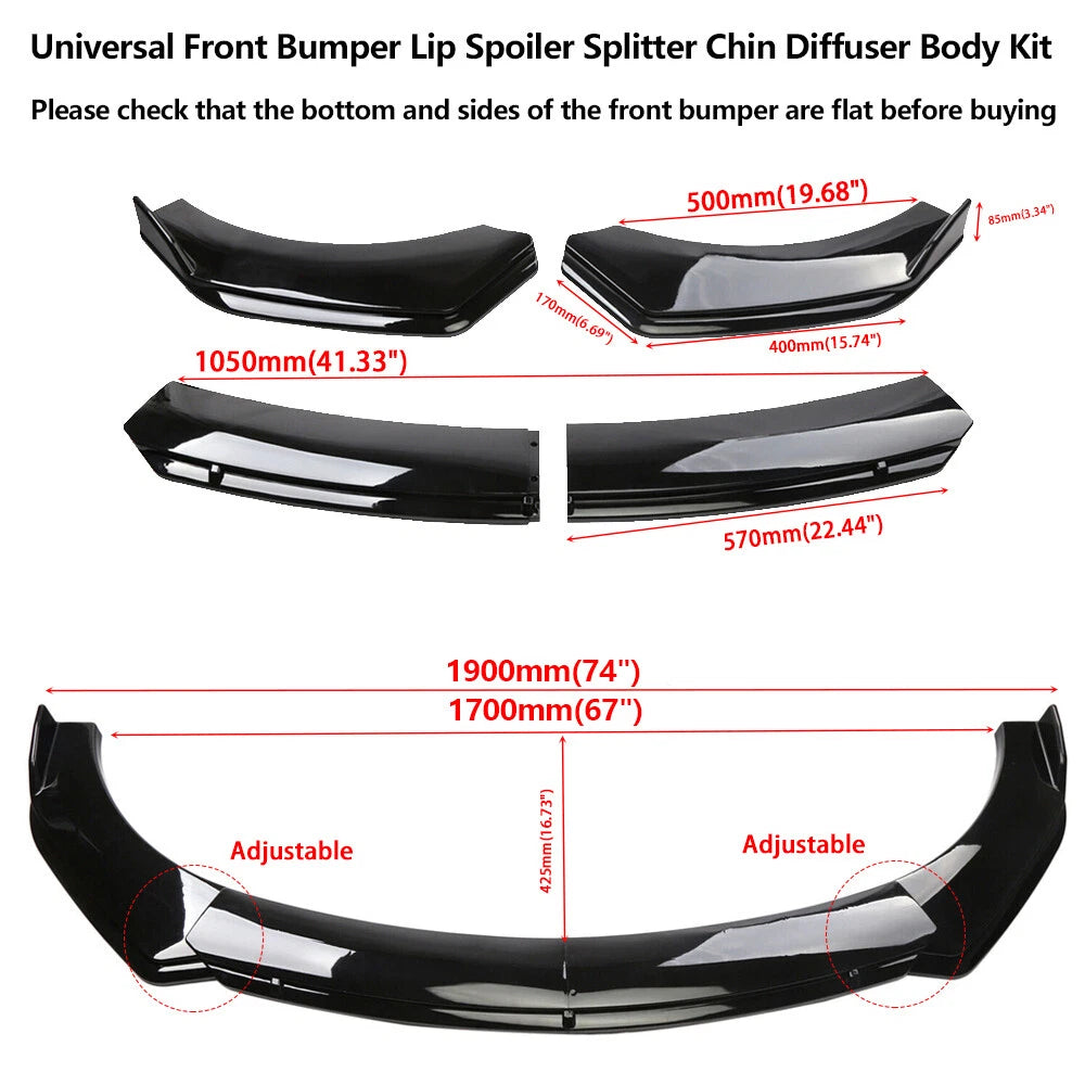 For Chrysler 300 Front Bumper Lip Spoiler Splitter + Strut Rods Glossy Black