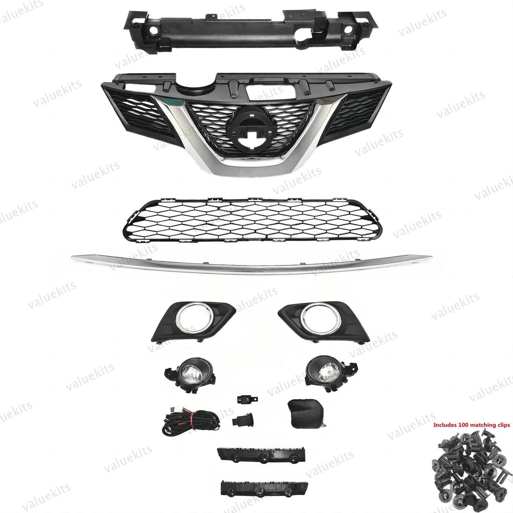 11PC For Rogue 2014-2016 Bumper Radiator Support Cover Grille Mesh Fog light Kit